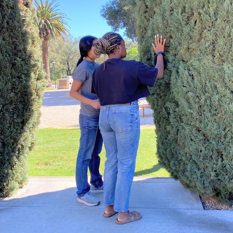 Two people connecting outdoors